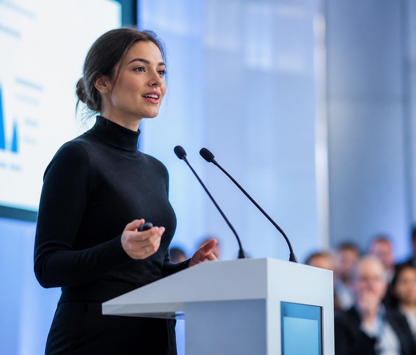 Líder presentando en un evento del instituto